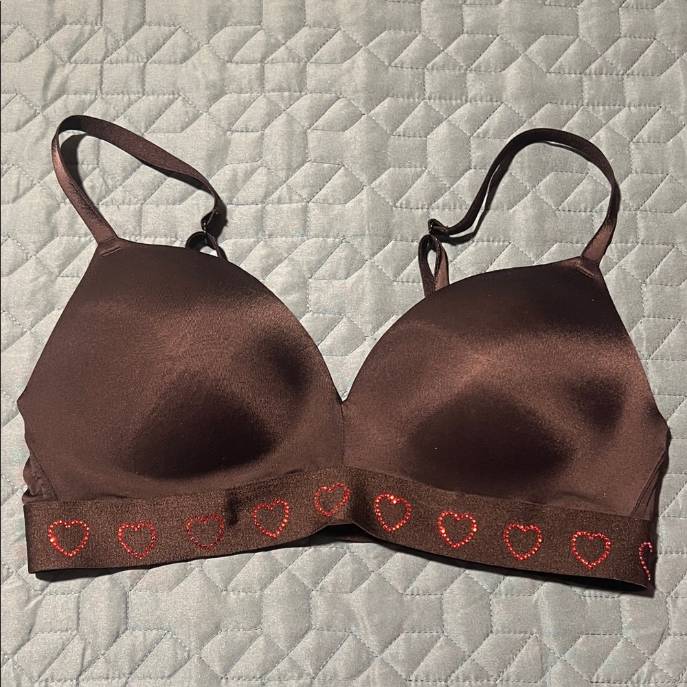 PINK Victoria's Secret Black Bra with Scarlet Heart Details